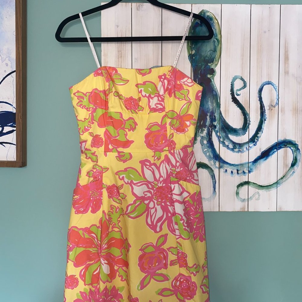 Lilly Pulitzer strapless dress size 4 uncontainable poplin print
